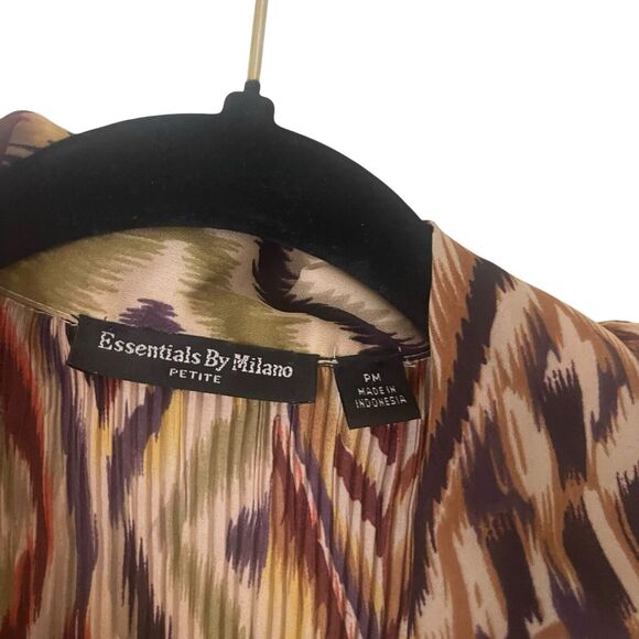 Essentials Milano PM Ikat Retro Trippy Hippie Long Sleeve Flutter Button Blouse‎ - Picture 5 of 9
